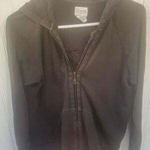 Chico’s Zenergy Dark Brown embroidered full sip grunge boho cotton hooded Jacket